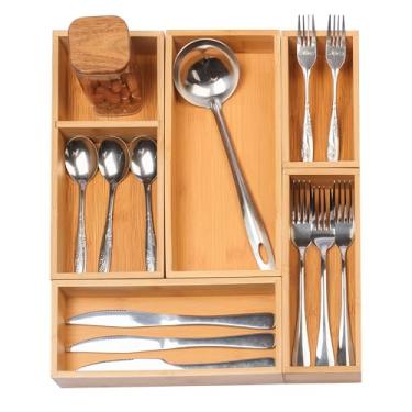 Imagem de Vincona Conjunto de organizadores de gaveta de bambu, organizadores de armazenamento de madeira multiuso de 5 peças, bandeja de gaveta de mesa para cozinha, banheiro, escritório, cômoda, caixa de