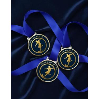 Imagem de Kit 5 Medalhas Para Futebol Premiação de Campeão 50mm com Fita Azul - 