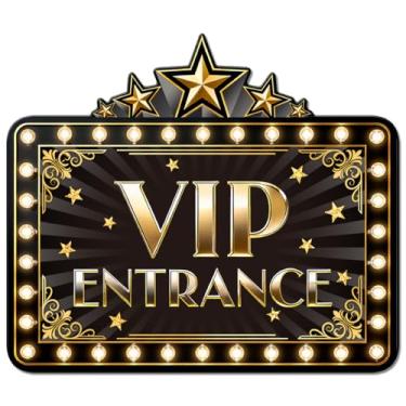 Imagem de GLOBLELAND VIP ENTRANCE Placa de metal em latão preto dourado para festa vintage placas de estanho para festa prêmios casa placa de metal estrela de cinco pontas placa de metal para bar, hotel