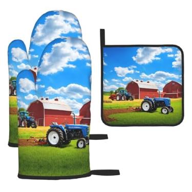 Imagem de Trator agrícola Company – Conjunto de cozinha essencial com 3 peças, luvas resistentes ao calor e aderência da tampa, proteção para churrasco no forno, design de armazenamento suspenso.