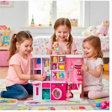 Imagem de Kit Lavanderia Infantil Educativo – Brinquedo de Casinha com Mini Acessórios, Design Realista, Colorido, Para Estimular Coordenação Motora +5 Anos