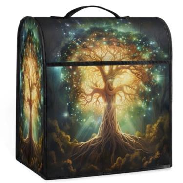 Imagem de Kitchen Aid Capa para batedeira, árvore da vida, verde, compatível com batedeiras de 6 a 8 litros, capas contra poeira com bolso com zíper, bolsa organizadora de auxílio de cozinha dobrável e lavável
