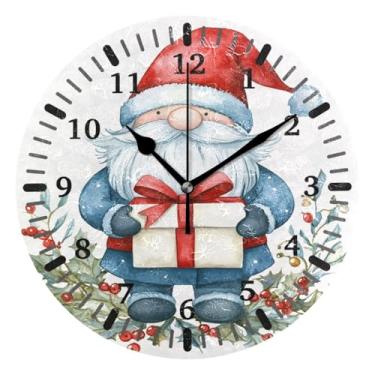 Imagem de CEBUGI Gnomo bonito relógio de parede operado por bateria relógios redondos silenciosos sem tique-taque relógios de parede para cozinha, banheiro, quarto, escritório, decoração 25,4 cm