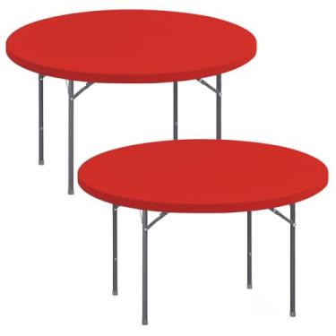 Imagem de Pacote com 2 toalhas de mesa redondas de 122 cm para mesa, elástica, impermeável, elástica, lavável, toalha de mesa de piquenique, elastano, para uso interno e externo, para jantar, casamento