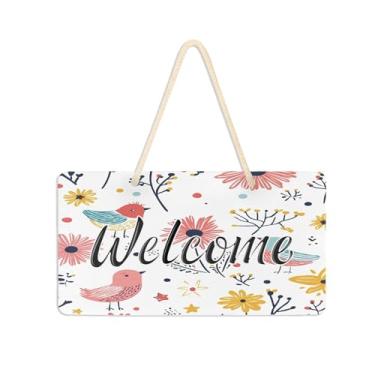 Imagem de Burbuja Placa de boas-vindas de flores de jardim para porta da frente, placa de boas-vindas de PVC para decoração de férias de casa de fazenda, 15 x 28 cm