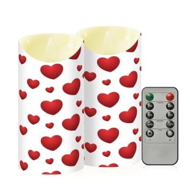 Imagem de Wassud Pacote com 2 velas sem chama com padrão de coração dos namorados com controle remoto, velas realistas cintilantes com temporizador, velas decorativas para Natal, casamento, festa, decoração de
