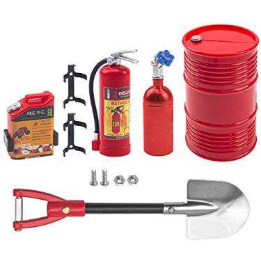 Imagem de HIRCQOO RC Scale Fire Extinguisher Oil Drum Container Bottle,Shovel Mini Fuel Tank Decoration Accessories Compatible with TRX4 Axial SCX10 D90 Tamiya CC01 90046 Redcat 1/10 RC Crawler Car (Red)