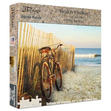 Imagem de Heritage Puzzle - Beach Cruising by Peter Doran 550 Piece Puzzles for Adults - Vintage Bicycle Coastal Scene Jigsaw Puzzles - Frameable Jigsaw Puzzle 18" x 24" Finished Size