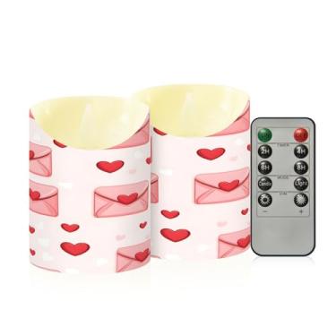 Imagem de Wassud Pacote com 2 envelopes e corações padrão velas sem chama com controle remoto, velas realistas cintilantes com temporizador, velas decorativas para Natal, casamento, festa, decoração de casa