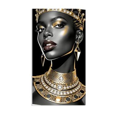 Imagem de SDYJ6GSW Arte africana decoração de parede preto e dourado pintura de retrato feminino elegante arte de parede afro-americana para decoração de casa sala de estar quarto 60 x 100 cm (24 x 39 pol