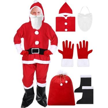 Imagem de Vinsatin Conjunto de 5 peças de fantasia de Papai Noel para adultos, fantasia de cosplay com luvas de barba, bolsa de bota masculina e feminina (P)