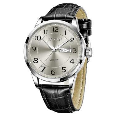 Imagem de Taxau Relógios masculinos de luxo, analógicos, à prova d'água, couro clássico, mostrador grande, simples, fácil de ler, quartzo, vestido minimalista, dia, data, quartzo, relógios masculinos, G8405