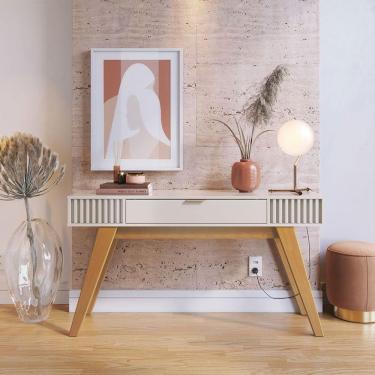 Imagem de Aparador De Sala Pé Em Madeira Maciça 136cm Laisa Off White C04 - D`rossi