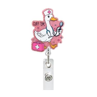 Imagem de Carretel de crachá engraçado de ganso de enfermeira, clipe retrátil para crachá de identificação com mosquetão giratório de 360°, acessórios de estudante de medicina para enfermeira RN LPN CNA MA