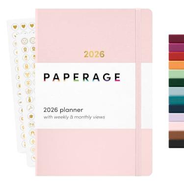 Imagem de PAPERAGE Agenda semanal e mensal 2026, 12 meses (janeiro de 2026 a dezembro de 2026), 14 x 20 cm, capa dura 2026, agenda com páginas semanais e mensais, páginas de anotações, adesivos e bolso traseiro