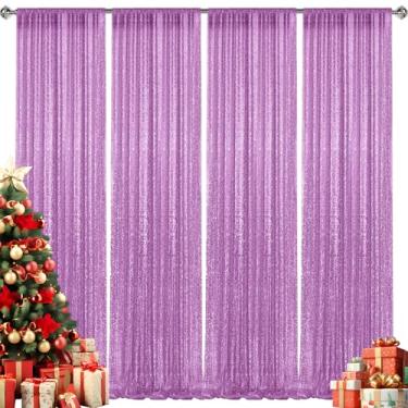 Imagem de 2 × 2,5 m - 4 peças de painéis de cortinas de lantejoulas de lavanda, cenário fotográfico, cortinas com glitter, fundo de tecido para decoração de festa de casamento de Natal