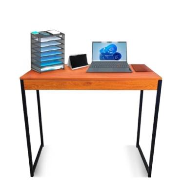 Imagem de Mesa Escrivaninha Escritório Estilo Industrial Computador 90 Cm Home office(Amadeirado e Preto)