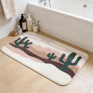 Imagem de Tapete de banho de cacto do deserto 43 x 78 cm, microfibra altamente absorvente, tapete felpudo para porta de banheiro, tapete de banho de secagem rápida para banheiro, quarto e sala de estar
