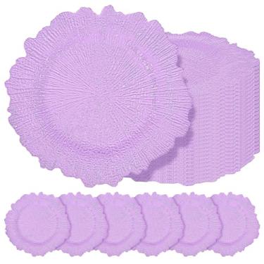 Imagem de 24 placas carregadoras de lavanda a granel de 33 cm para prato de jantar, carregadores de lavanda para mesa, placa de design de recife, carregadores redondos decorativos florais para festa de