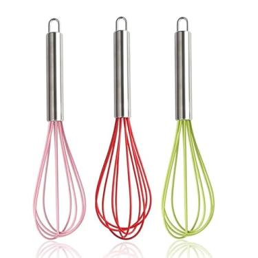 Imagem de Batedor de Ovos Silicone 26cm com Cabo de Aço Inox – Utensílio de Cozinha Resistente para Misturas e Preparos (29CM)