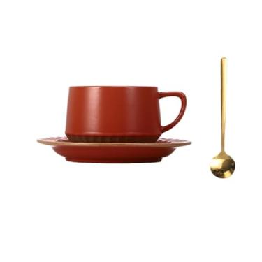 Imagem de Caneca de chá Conjunto de caneca café vermelha para uso doméstico, leite, da manhã, restaurante, cerâmica, comercial, com pires, colher Xícaras de café