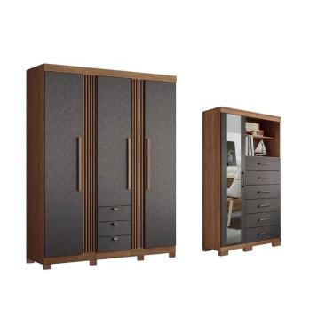 Imagem de Guarda Roupa 2 Peças (1GuardaRoupa+1Cômoda) QC257 Jatobá/Grafite - Santos Andirá