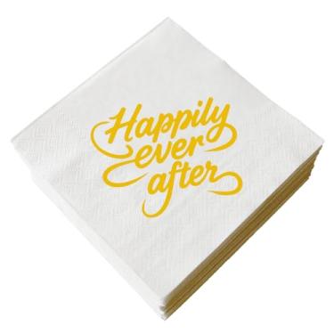 Imagem de XIUHUBA Guardanapos Happily Ever After, 50 peças de guardanapo de coquetel branco e dourado para noivado, chá de noiva, casamento, despedida de solteira, 3 camadas