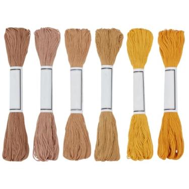 Imagem de FREEBLOSS 6 fios Sashiko, 6 novelos, 100% algodão, 6 x 50 m (55 jardas) de bordado japonês para costura à mão, fio grosso de algodão para acolchoamento, suprimentos de bordado de costura à mão, marrom