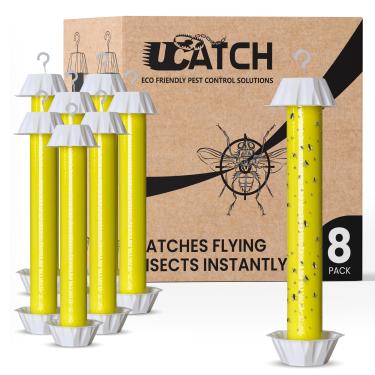 Imagem de UCatch Armadilha pegajosa para pendurar em ambientes internos e externos - rolo adesivo de longa duração, adesivo, não tóxico para mosquitos, moscas, vespas e outros insetos voadores - Pacote com 8