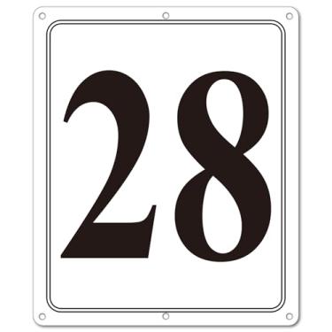 Imagem de i-CowFun Placa numerada de metal premium ao ar livre, refletiva 30,5 cm x 25,4 cm grande placas numéricas de alumínio 28 para estacionamento, quadra de tênis, campo, armazém, corredor, edifício, doca