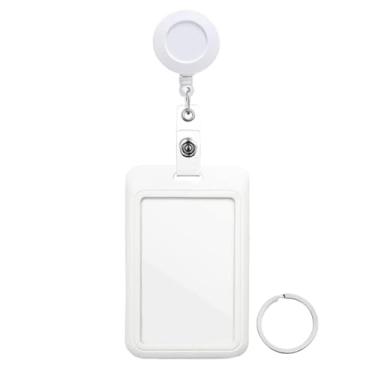 Imagem de Carretel de crachá retrátil com porta-crachá de identificação deslizante de cor lisa, chaveiro, suporte de crachá de plástico rígido para escritório, identificação escolar, crédito, cartão de