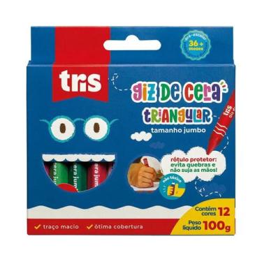 Imagem de Giz de Cera Jumbo Triangular TRIS  12 Cores  Traço Macio, Antiderrapan