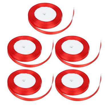 Imagem de CUOFYUNL 5 unidades de fita para presente com aproximadamente 0,4 pol de largura 24,1 jardas de comprimento à prova d'água cor brilhante desbotada ampla aplicação fita de embrulho (26#vermelho)
