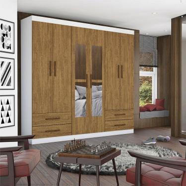 Imagem de Guarda Roupa Casal Lu 6 Portas 4 Gavetas Com Espelho Carioca Branco Cinamomo