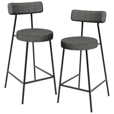 Imagem de Kit 02 Banquetas Baixa Para Cozinha Sala De Jantar Bar Bancada Milão L02 Linho Mescla Chumbo - Lyam Decor