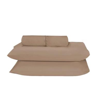 Imagem de Lençol King Avulso com Elástico, Poliéster, Tamanho único, Avelã, Percal, Liso, 203x193cm, 300 Fios, Toque Macio, Não Amassa