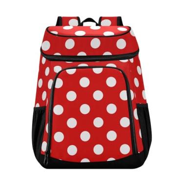 Imagem de Bolsa térmica de praia vermelha de bolinhas 36 latas à prova de vazamento, mochila de trabalho e almoço para homens