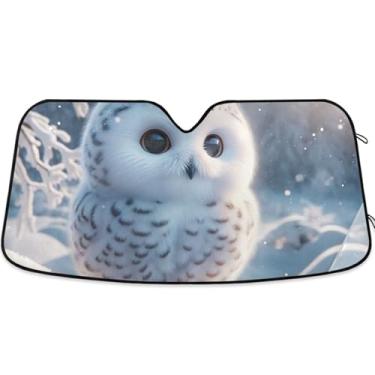 Imagem de Toldo de sol fofo de coruja de neve para para-brisa de carro bonito personalizado retrátil sombra de carro para-brisa frontal impressão animal automotivo P, 134,6 cm x 59,7 cm