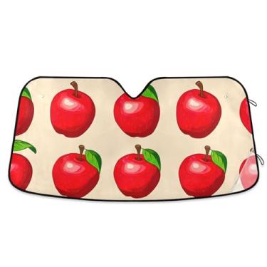 Imagem de Maçãs Vermelhas Vibrantes Macio Bege Guarda-sol Personalizado para Para-brisa de Carro Engraçado Dobrável Automotivo Protetor Solar Floral Retrátil M, 139,7 cm x 70,1 cm