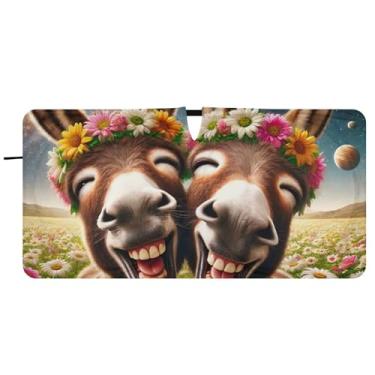 Imagem de Guarda-sol de animais engraçados burro fofo personalizado para pára-brisa de carro dobrável engraçado caminhão janela de carro guarda-chuva de para-brisa frontal, 76,2 cm x 149,9 cm