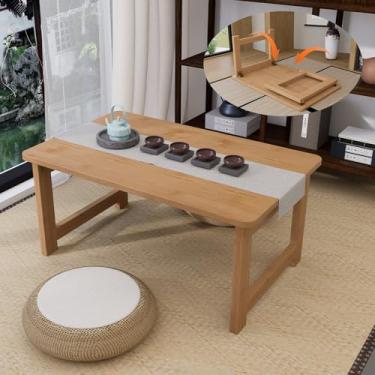 Imagem de Mesa de piso baixo japonesa, mesa de centro dobrável, de bambu, dobrável, versátil para sentar, mesa de jantar, tatami, mesa dobrável para sala de jantar, sala de estar, sem montagem, economia de
