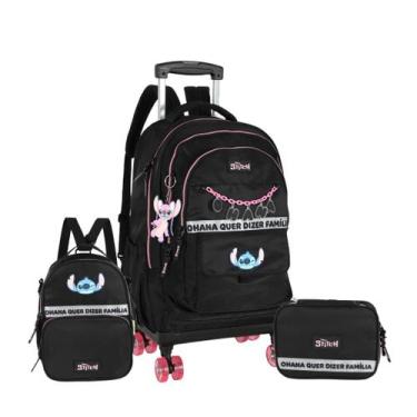 Imagem de Kit Mochila Juvenil Rodinhas Stitch Original 2026 - Disney, Preto