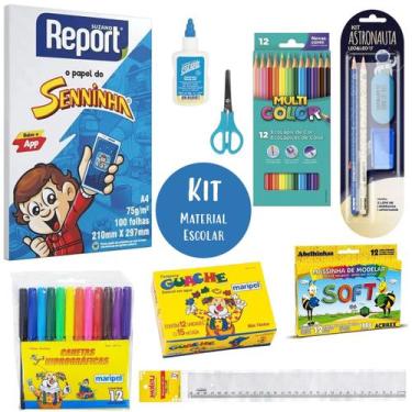 Imagem de Kit Material Escolar Econômico Volta As Aulas Infantil 56pcs Ensino Fu