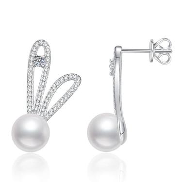 Imagem de Rostisla Brincos de pérola de diamante moissani em forma de coelho modernos e versáteis em forma de coelho s925 prata esterlina