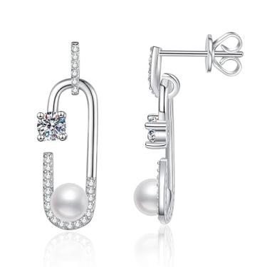Imagem de Rostisla S925 prata pura pérola natural de água doce pino personalizado design de alta qualidade 0,6 quilates D-color moissani diamante pérola brincos