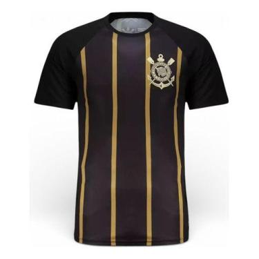 Imagem de Camiseta Corinthians Raglan Dry Listras Gold, Preto, Dourado, GG