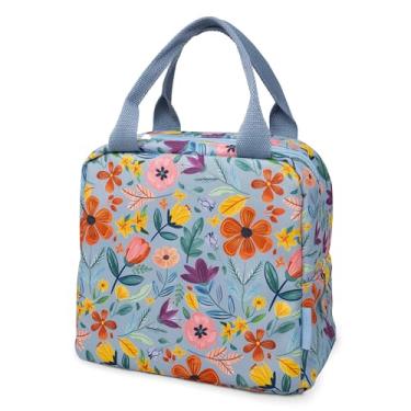 Imagem de Lancheira térmica Steel Mill & Co para mulheres, lancheira térmica de grande capacidade, linda lancheira para adultos, mini cooler com fecho de zíper, bolsos e alças resistentes (folk floral multi)