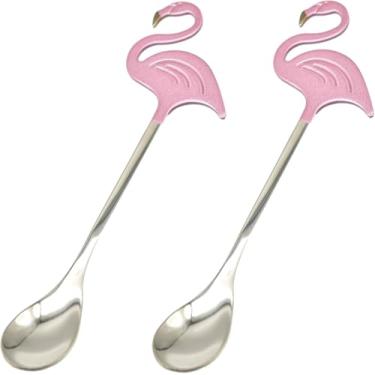 Imagem de 2 colheres de flamingo, colher de animal de 13 cm, 18/10 (304) de aço inoxidável, para sobremesa, café, colher de chá, utensílios de cozinha