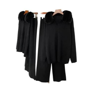 Imagem de Conjunto De Suéter De Tricô Feminino Primavera Outono Com Gola De Pele