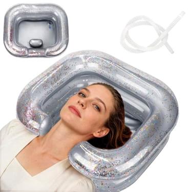 Imagem de Lavatório de cabelo inflável, tigela de xampu portátil com travesseiro e mangueira de drenagem, lavatório de cabelo para acamados, deficientes, feridos, perfeito para dreadlocks, cabelos encaracolados